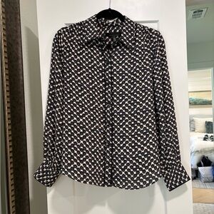White House Black Market Black and Cream Blouse